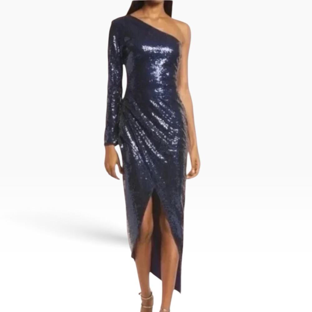 NWT Lulus Deja Vu One Shoulder Sequin Dress Navy Blue Size Small